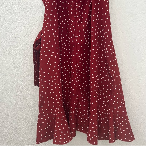 Princess Polly Deep Red Caesura Polka Dot Mini Dress - Picture 15 of 15